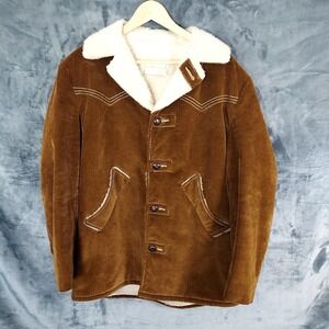 Vtg 70s  Californian Jacket Western Mens 38 Brown Corduroy Sherpa Lined Coat